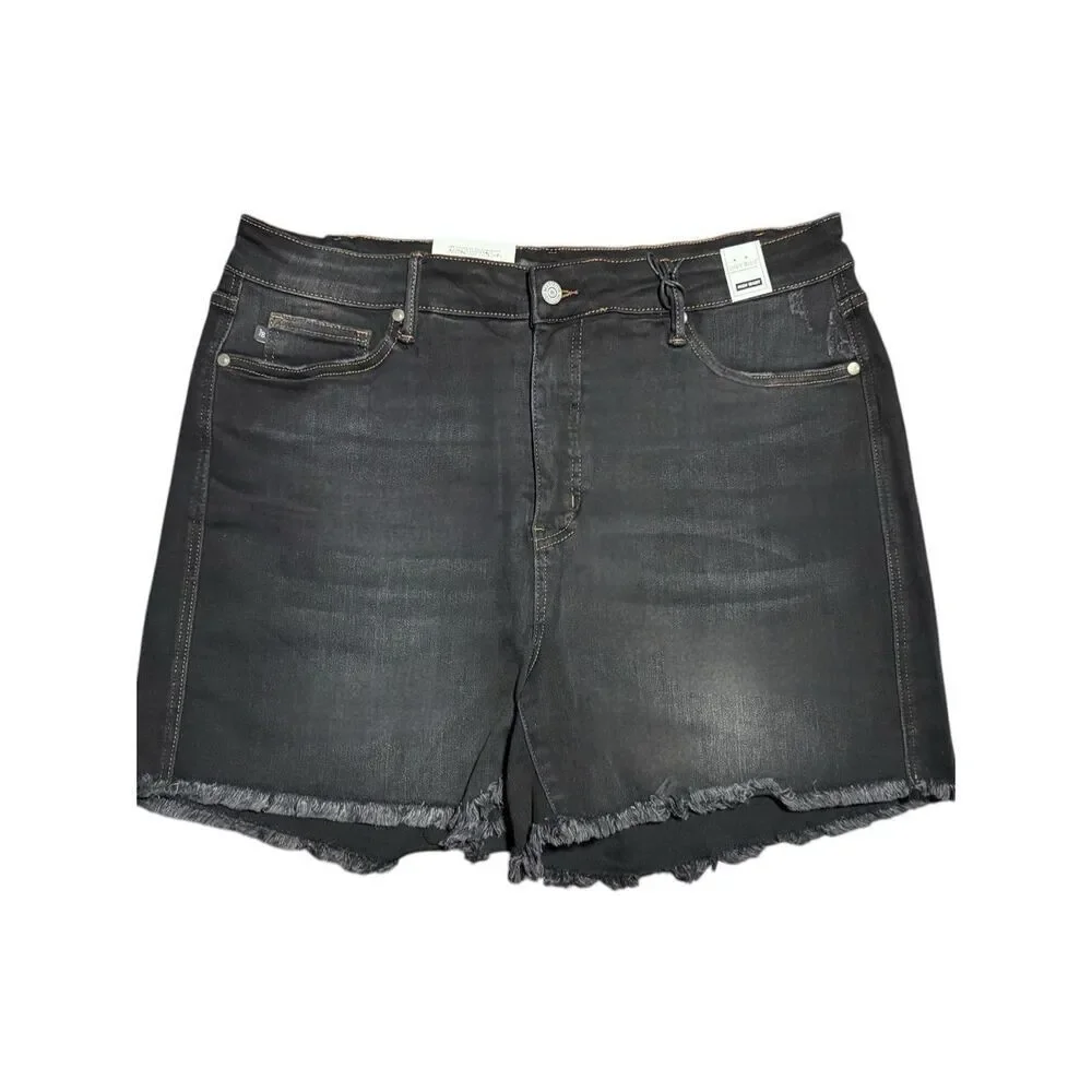 Judy Blue Black Tummy Control Shorts High Rise Fray Hem Plus Size NWT